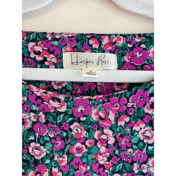 Harper Rose Floral Ruffle Sleeve/Hem Pullover Stretch Mini Dress Size 6 - Picture 4 of 5
